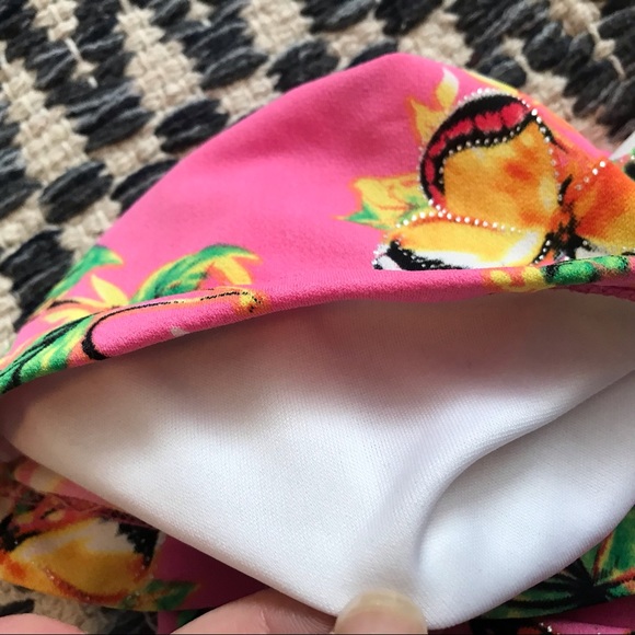 Vintage Late 1980’s le Chateau Pink Floral Butterfly Printed Bandeau Top Size S - Picture 5 of 7